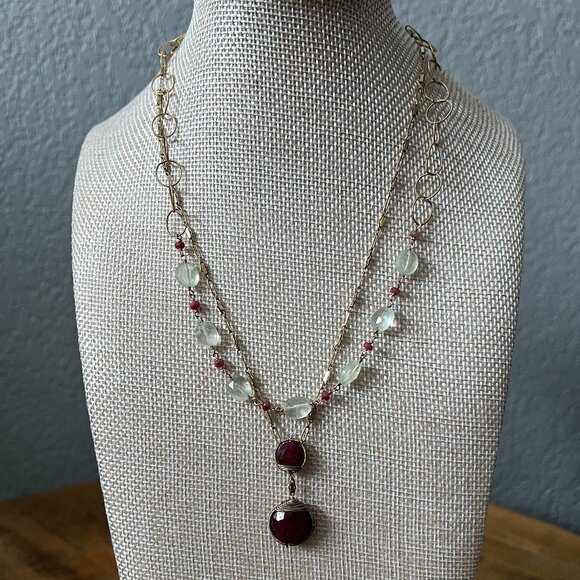 Antiqua Artisan Semi Precious Ruby Drop Pendant & Beads Quartz Stone Gold Fill - Picture 5 of 16